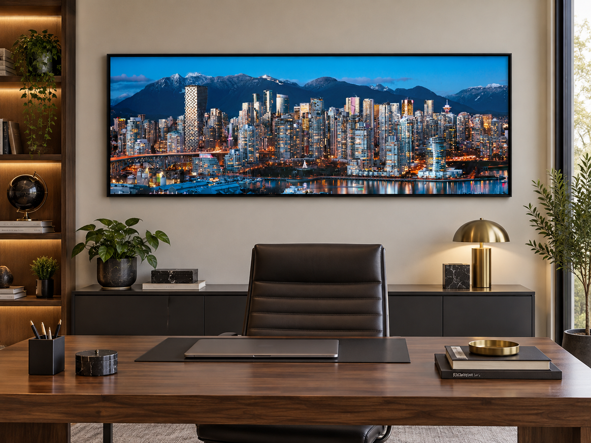 Vancouver Skyline at Blue Hour | Mountains & City Canvas Wall Art