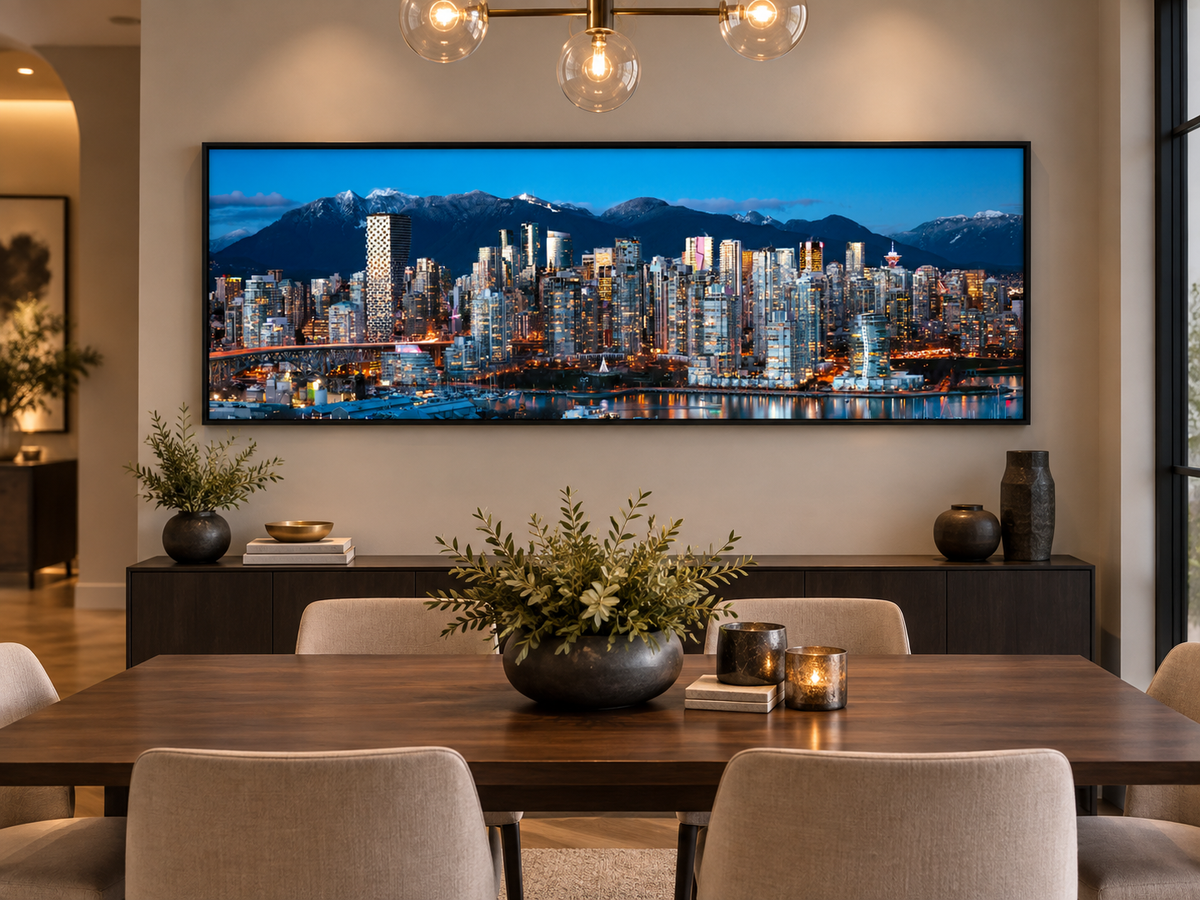 Vancouver Skyline at Blue Hour | Mountains & City Canvas Wall Art