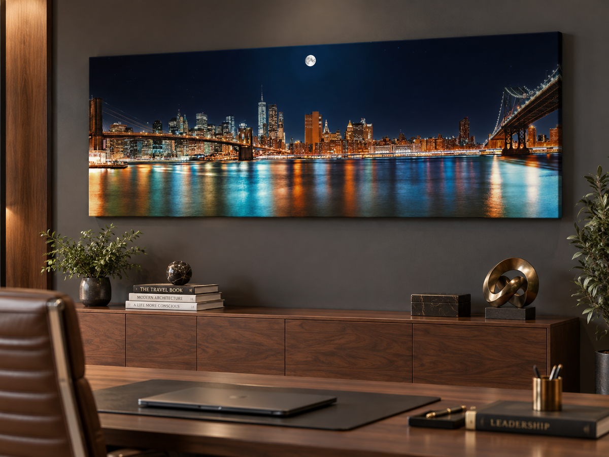 NYC Moon Skyline Panoramic – cityscape wall art, additional artwork view 4