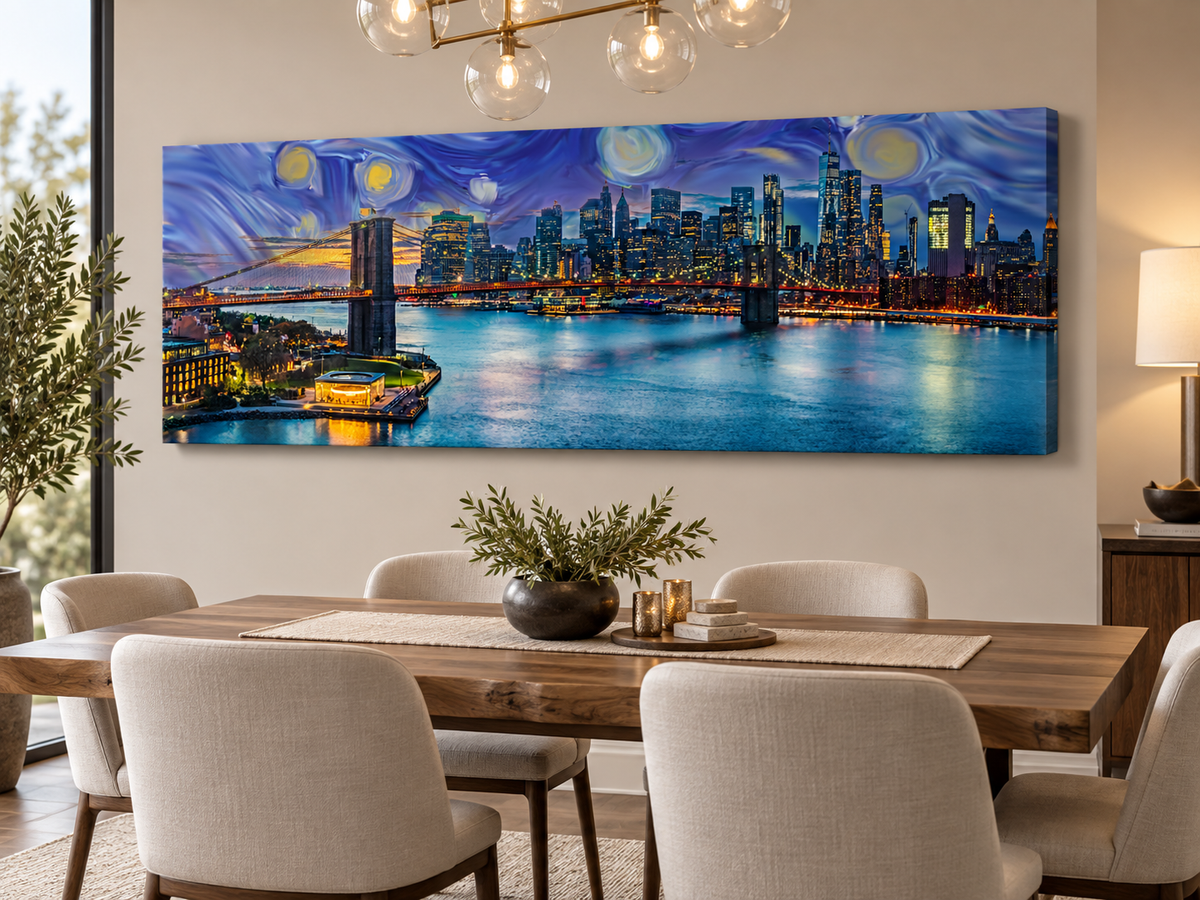 NYC Sunset Bridge Panoramic – cityscape wall art, additional artwork view 10