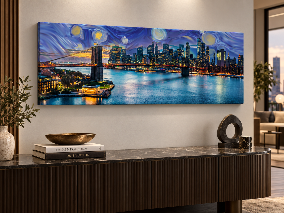 NYC Sunset Bridge Panoramic – cityscape wall art, additional artwork view 12