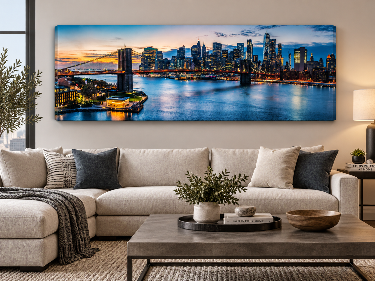 NYC Sunset Bridge Panoramic – cityscape wall art, additional artwork view 8