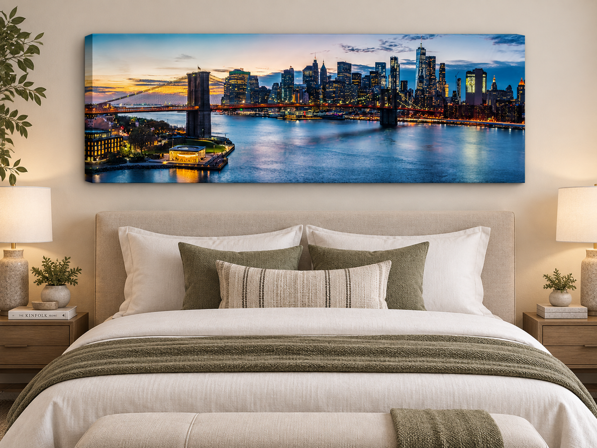 NYC Sunset Bridge Panoramic – cityscape wall art, additional artwork view 4