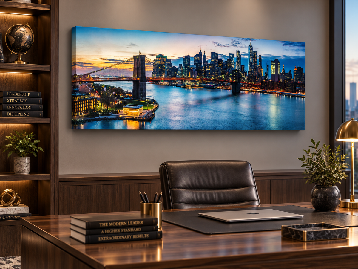 NYC Sunset Bridge Panoramic – cityscape wall art, additional artwork view 5