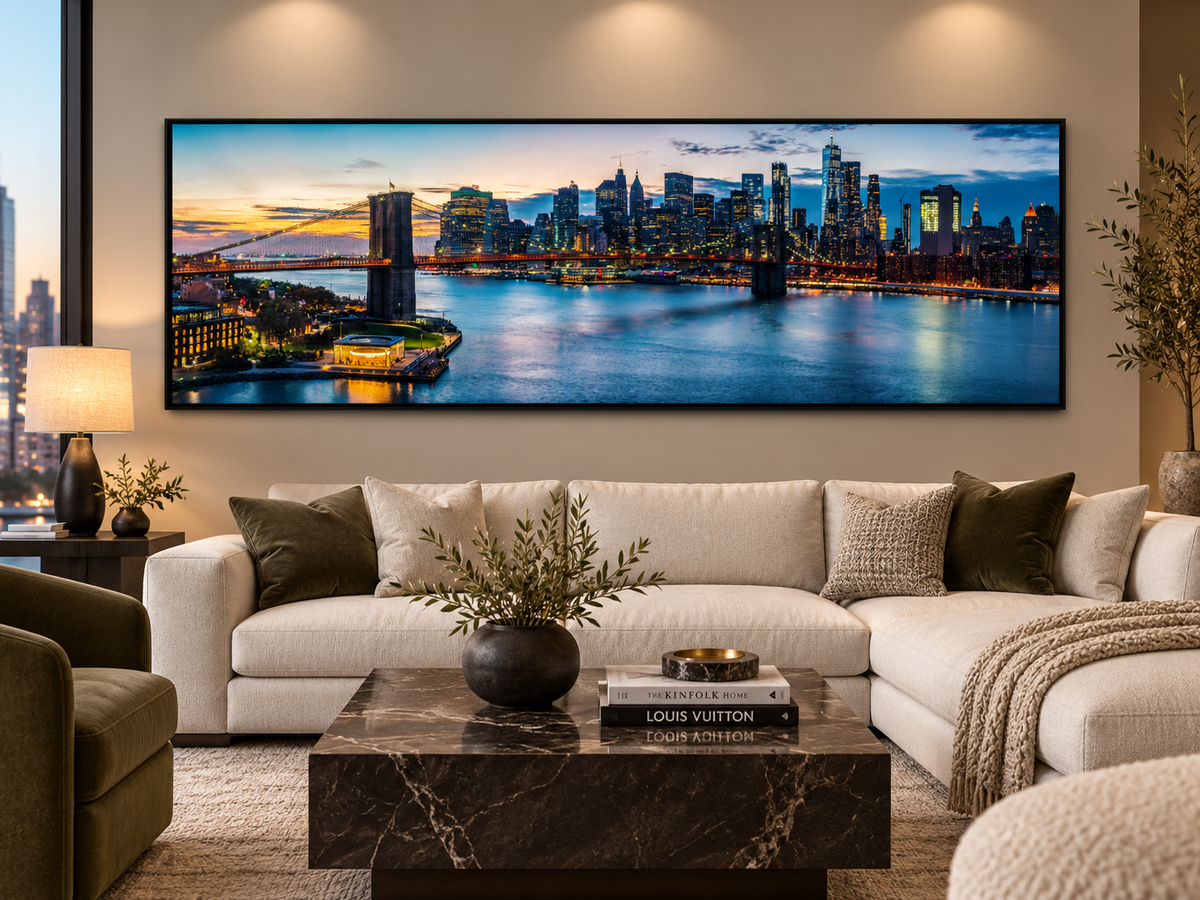 NYC Sunset Bridge Panoramic – cityscape wall art, additional artwork view 6