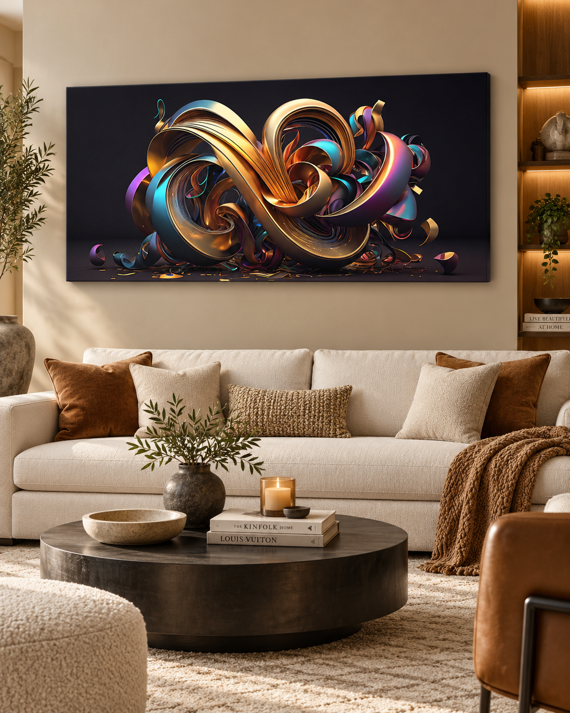 Golden Swirl Abstract Canvas Wall Art | Luxury 3D Art Print | Gallery Wrap & Gold Floating Frame | 2 Sizes