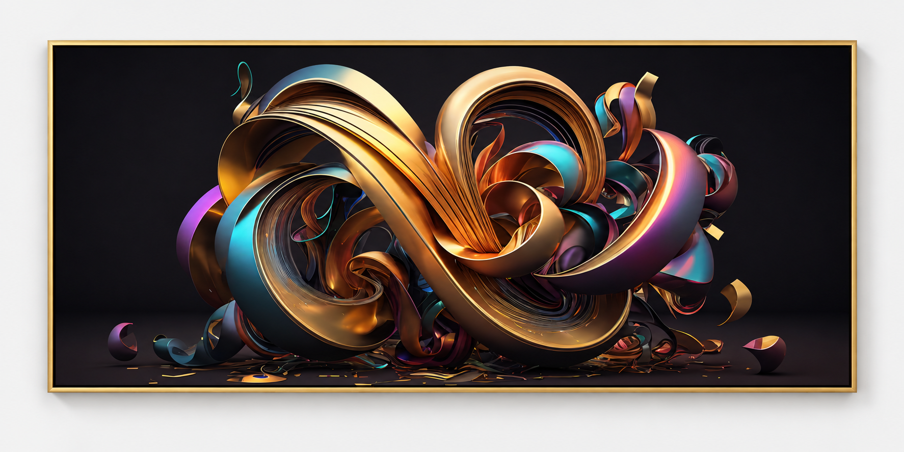 Golden Swirl Abstract Canvas Wall Art | Luxury 3D Art Print | Gallery Wrap & Gold Floating Frame | 2 Sizes