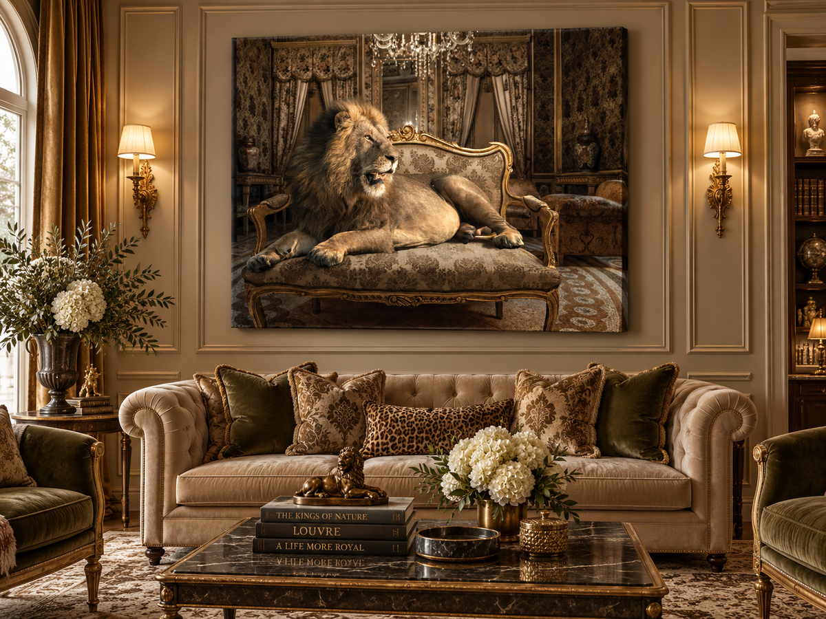 Regal Lion Canvas Wall Art | Luxury Animal Portrait Print