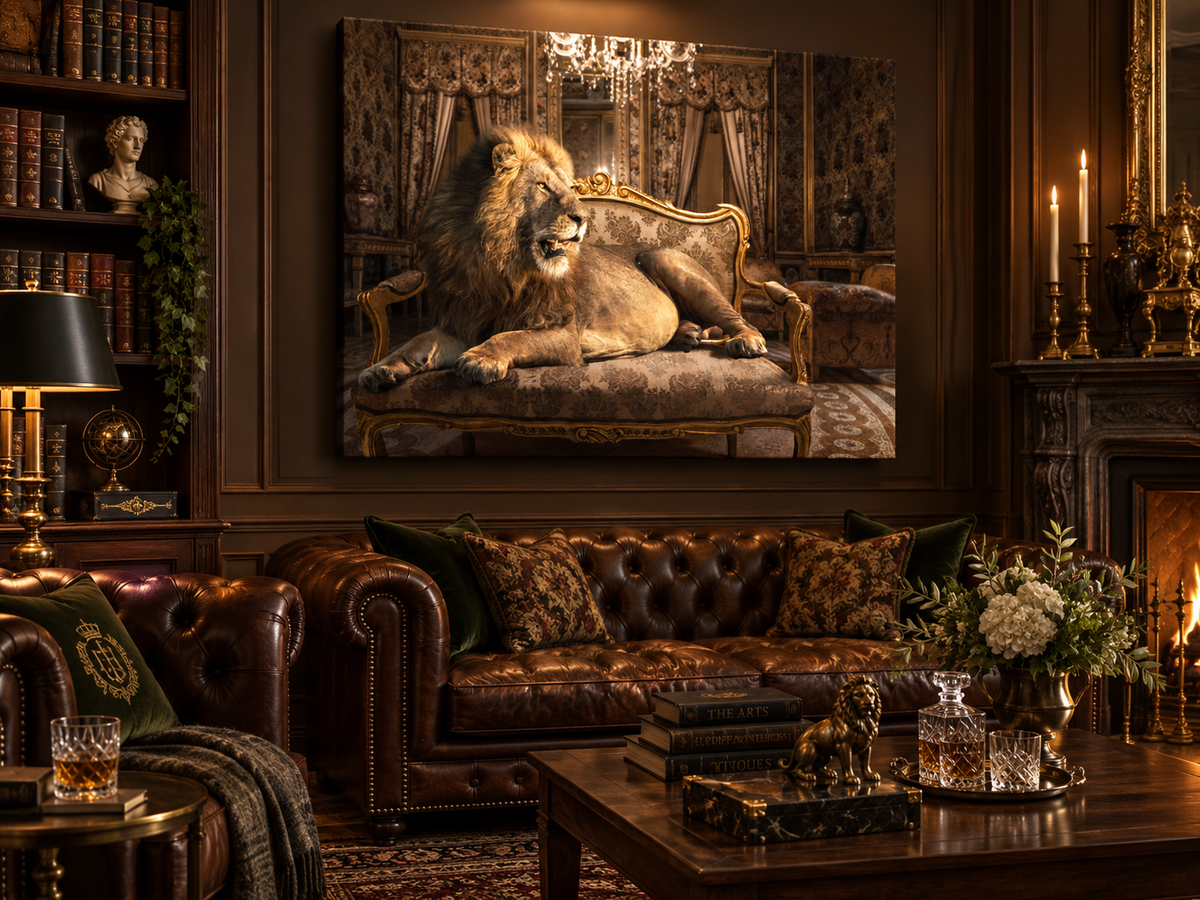Regal Lion Canvas Wall Art | Luxury Animal Portrait Print