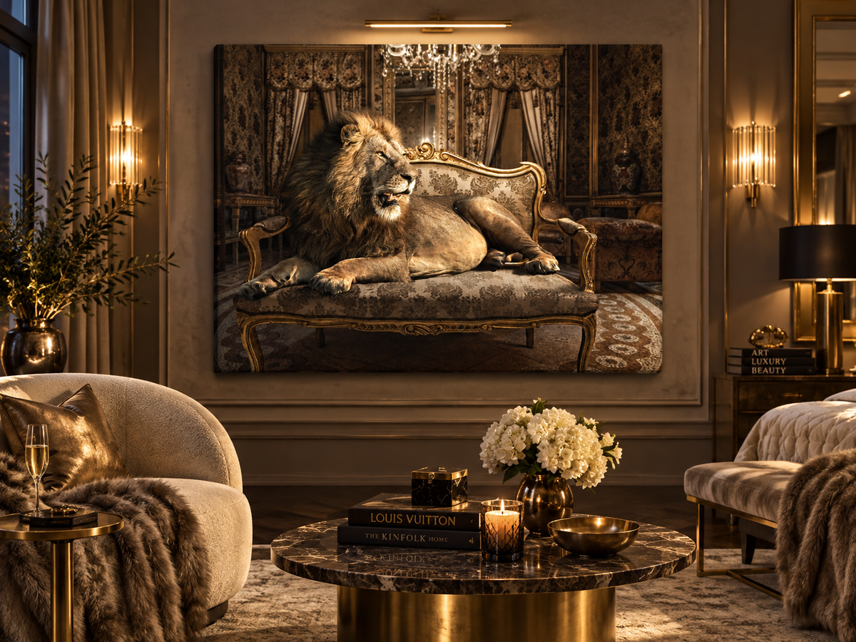 Regal Lion Canvas Wall Art | Luxury Animal Portrait Print