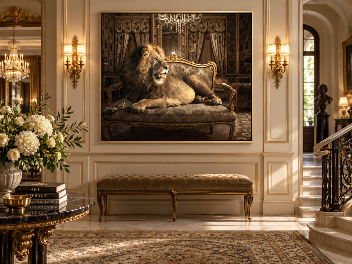 Regal Lion Canvas Wall Art | Luxury Animal Portrait Print