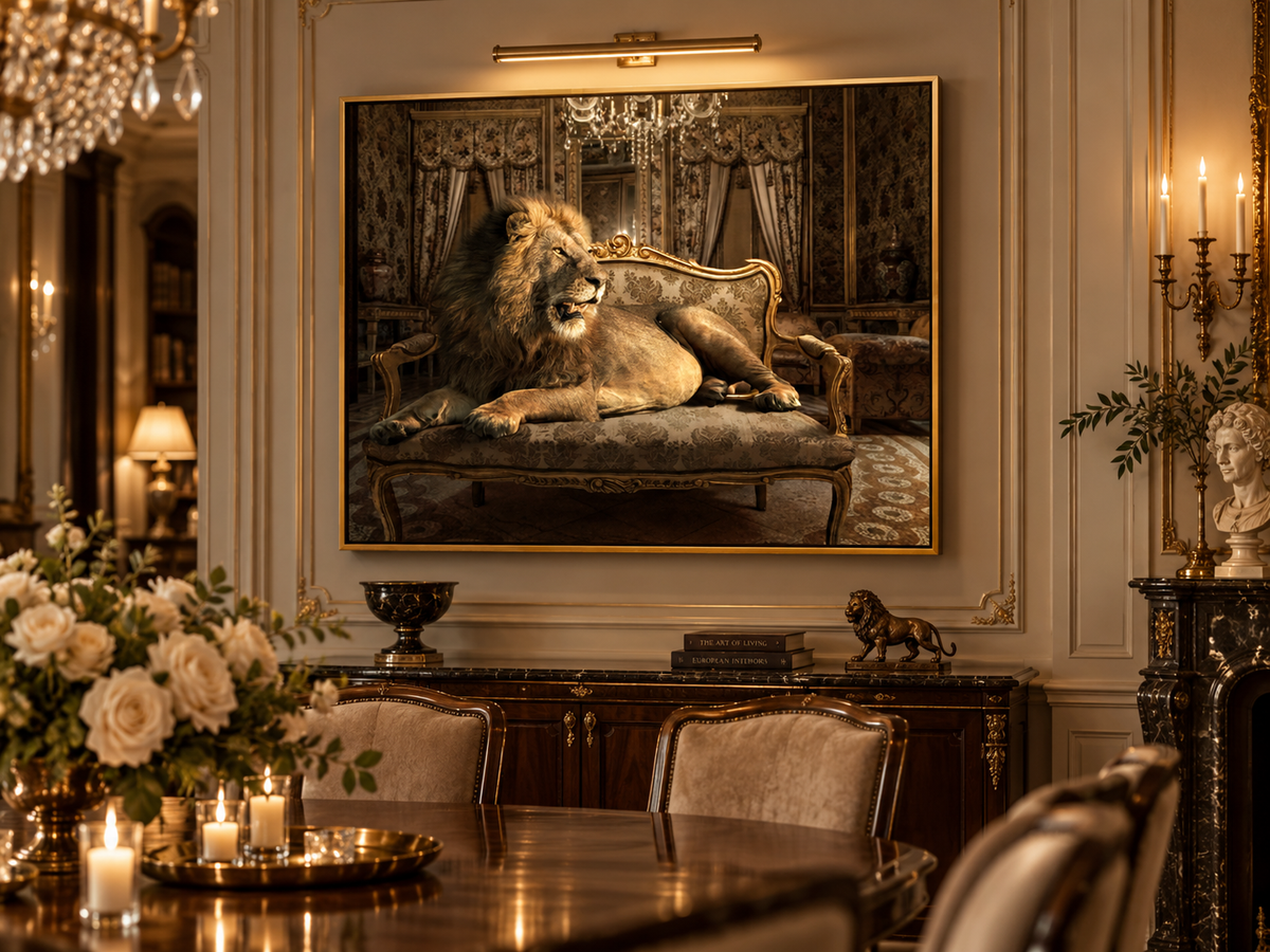 Regal Lion Canvas Wall Art | Luxury Animal Portrait Print