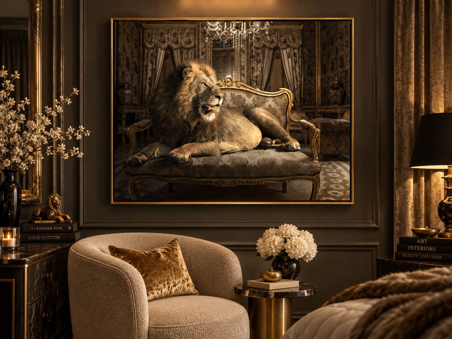 Regal Lion Canvas Wall Art | Luxury Animal Portrait Print