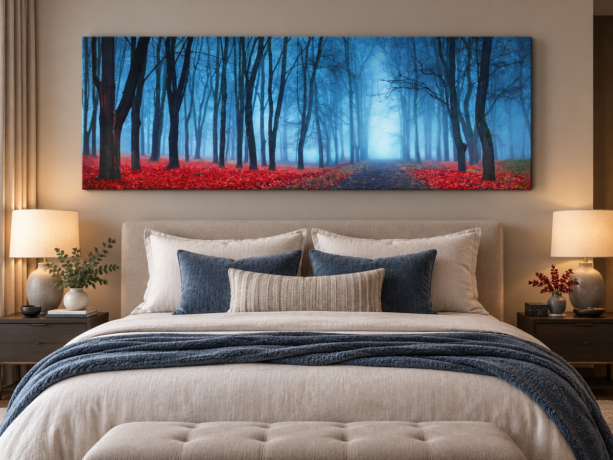"Blue Mist Trees" Panoramic Canvas Wall Art — 72" Wide – landscape wall art, additional artwork view 5