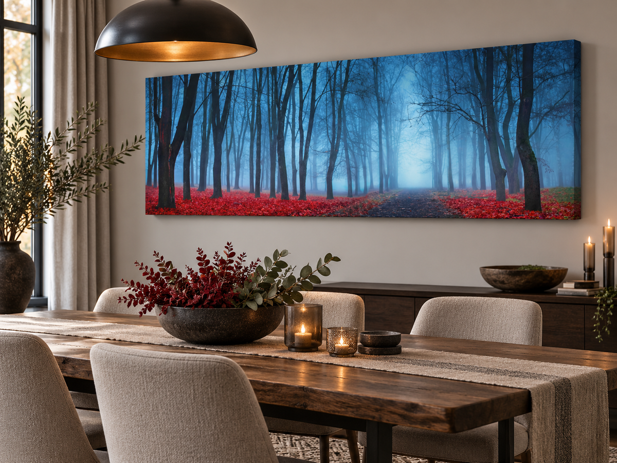 "Blue Mist Trees" Panoramic Canvas Wall Art — 72" Wide – landscape wall art, additional artwork view 6