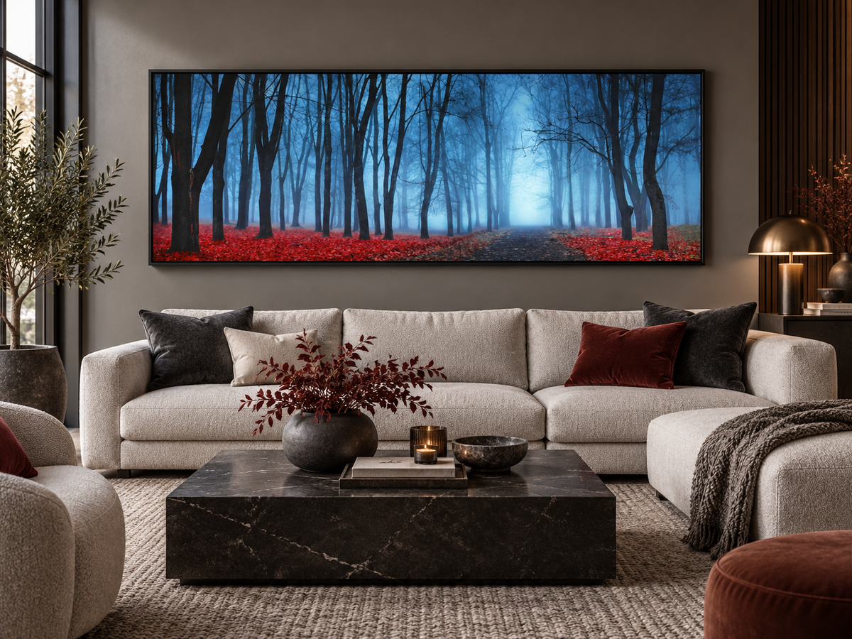 "Blue Mist Trees" Panoramic Canvas Wall Art — 72" Wide – landscape wall art, additional artwork view 8