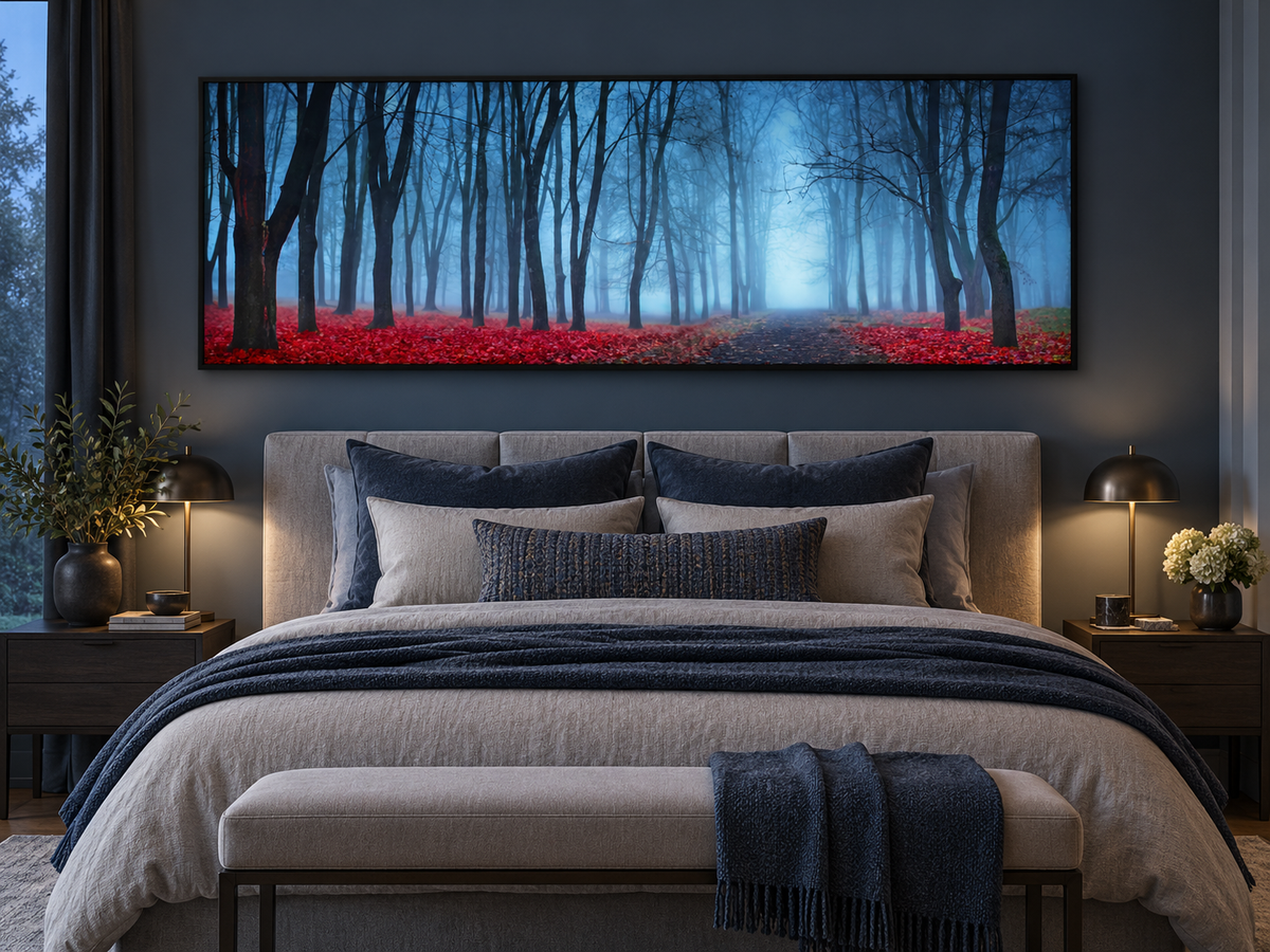 "Blue Mist Trees" Panoramic Canvas Wall Art — 72" Wide – landscape wall art, additional artwork view 9