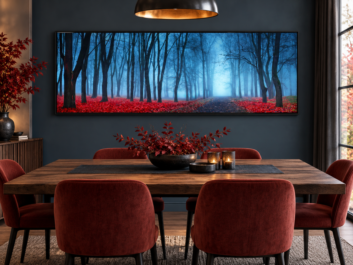 "Blue Mist Trees" Panoramic Canvas Wall Art — 72" Wide – landscape wall art, additional artwork view 10