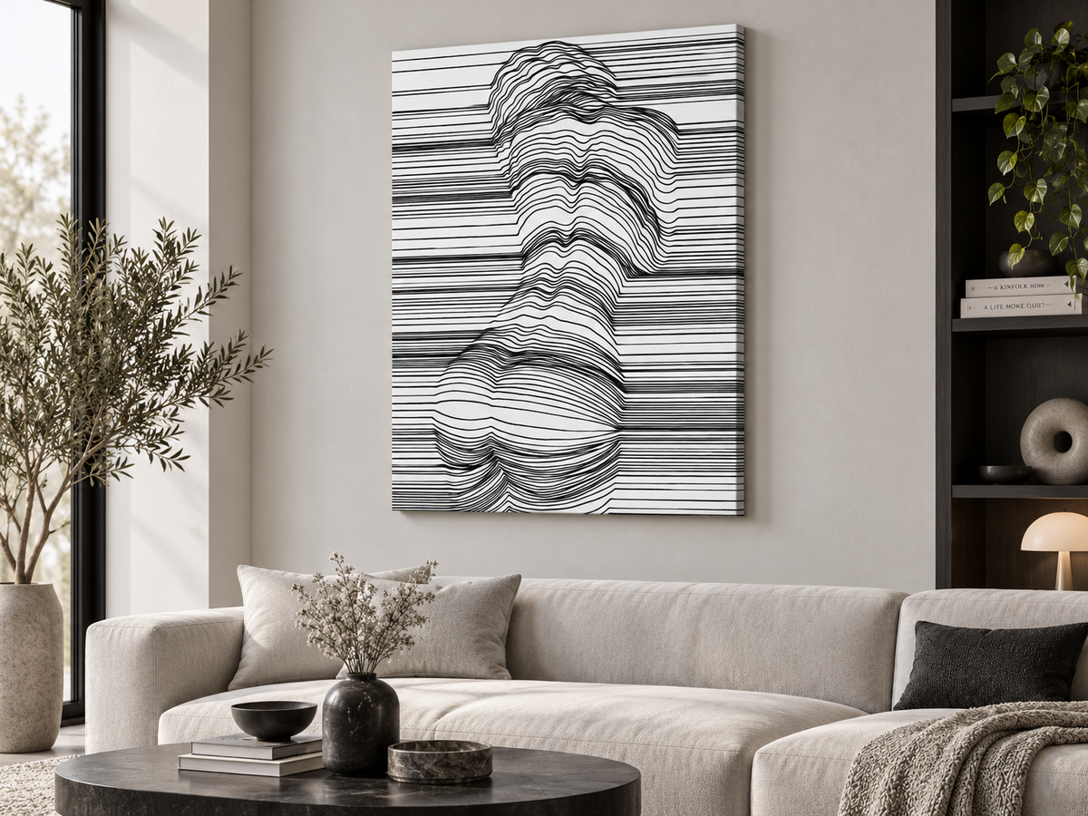 Ripple Flow — Black & White Sensual Figure Line Art Canvas Print