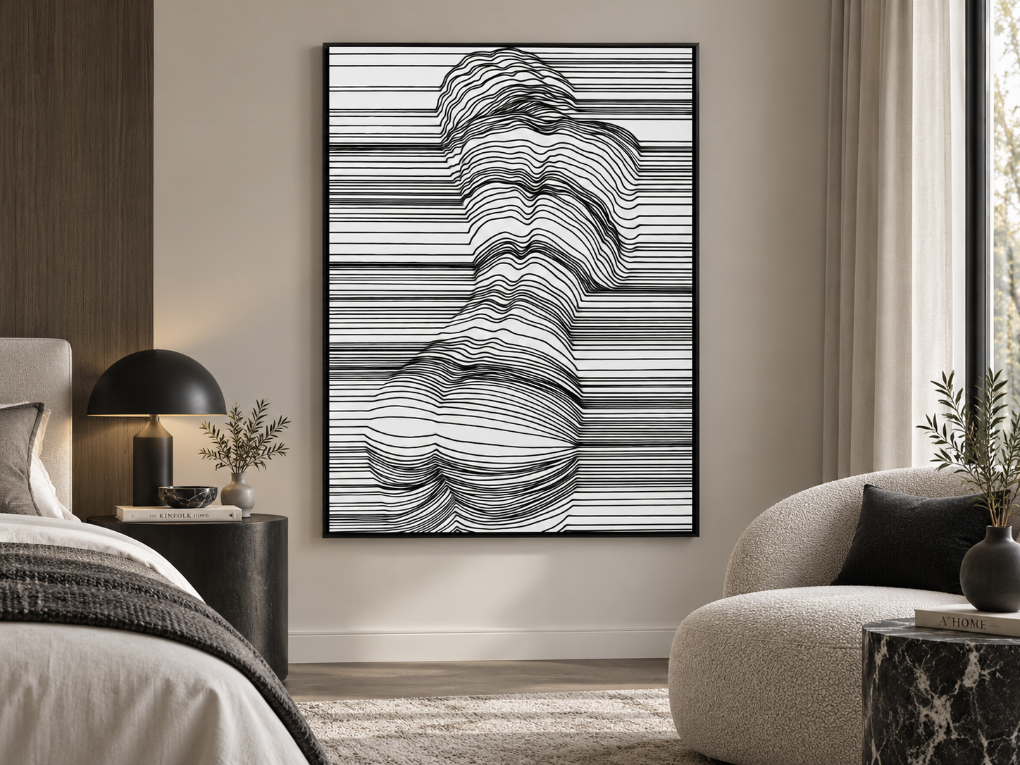 Ripple Flow — Black & White Sensual Figure Line Art Canvas Print