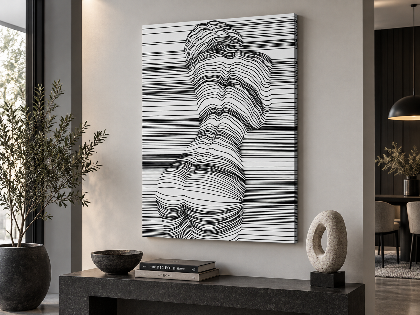 Ripple Flow — Black & White Sensual Figure Line Art Canvas Print