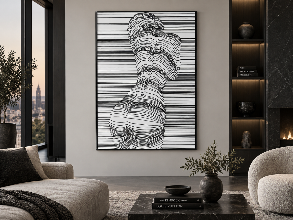 Ripple Flow — Black & White Sensual Figure Line Art Canvas Print