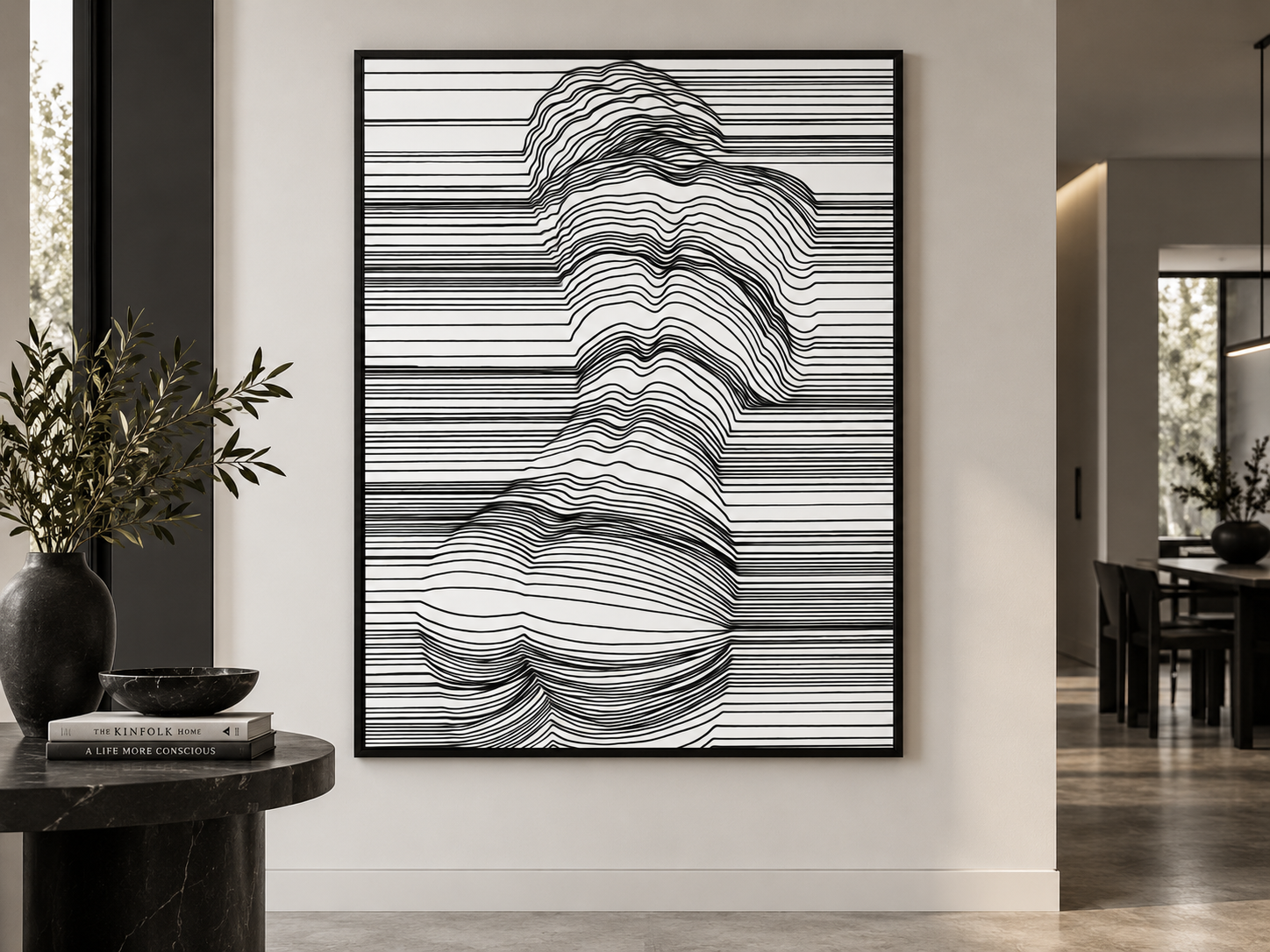 Ripple Flow — Black & White Sensual Figure Line Art Canvas Print