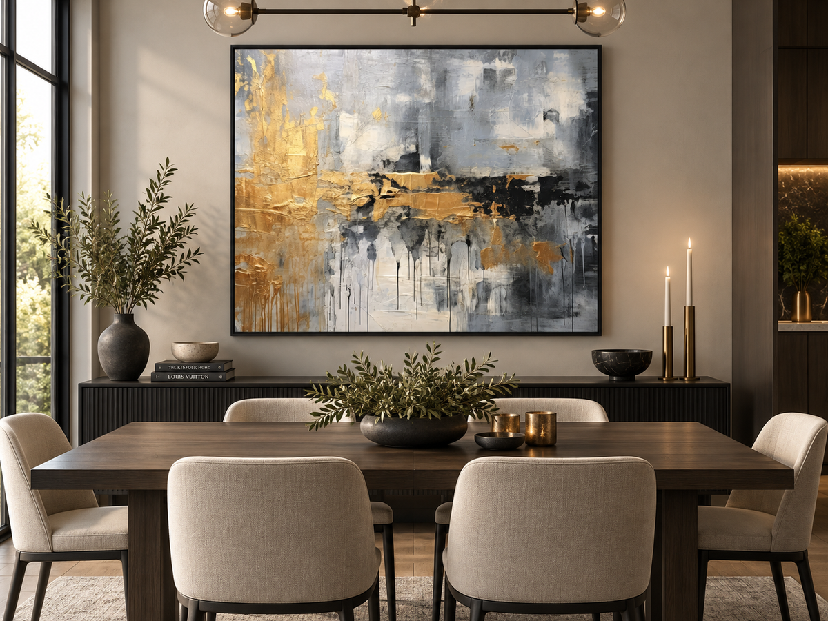 Golden Storm — Grey & Gold Abstract Expressionist Canvas Print