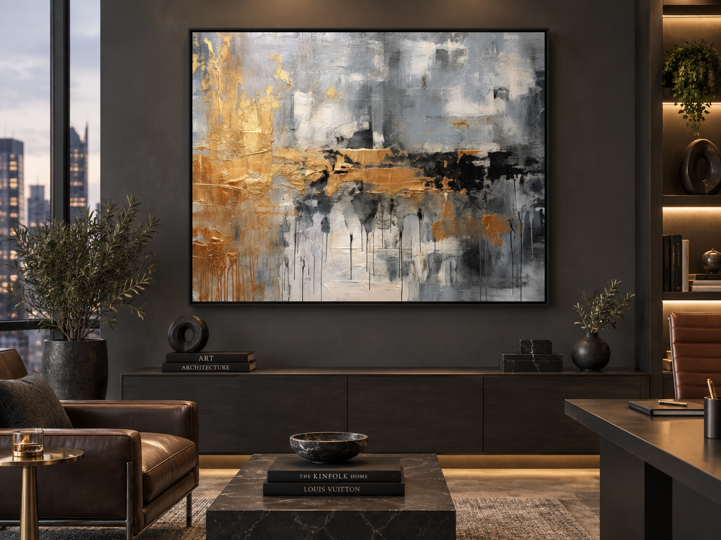 Golden Storm — Grey & Gold Abstract Expressionist Canvas Print