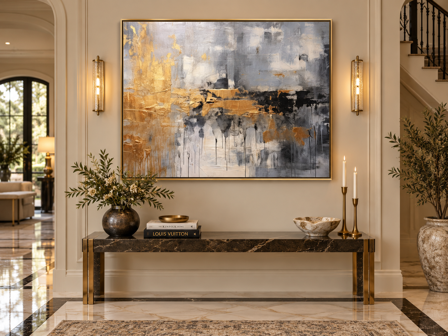 Golden Storm — Grey & Gold Abstract Expressionist Canvas Print
