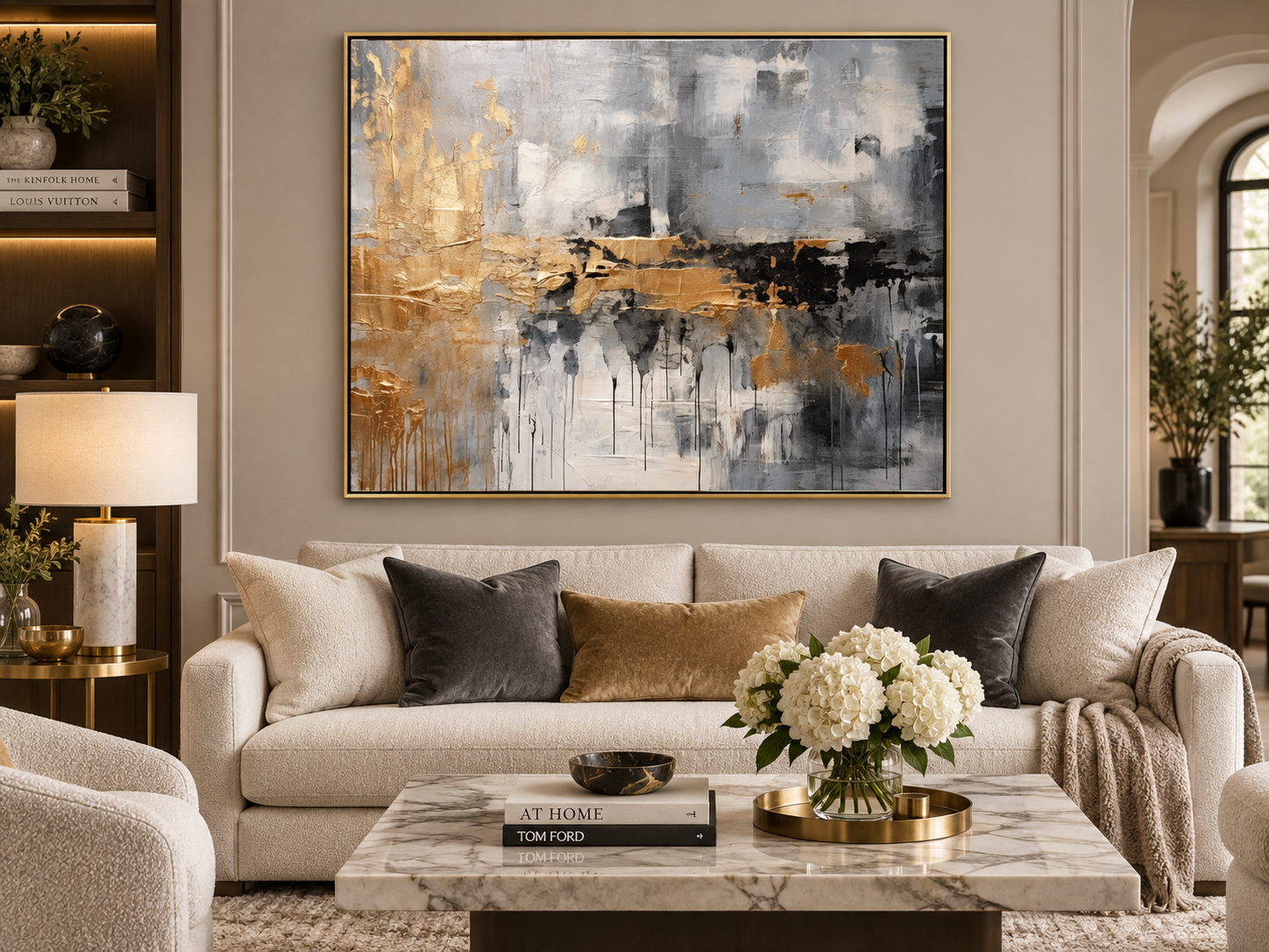 Golden Storm — Grey & Gold Abstract Expressionist Canvas Print