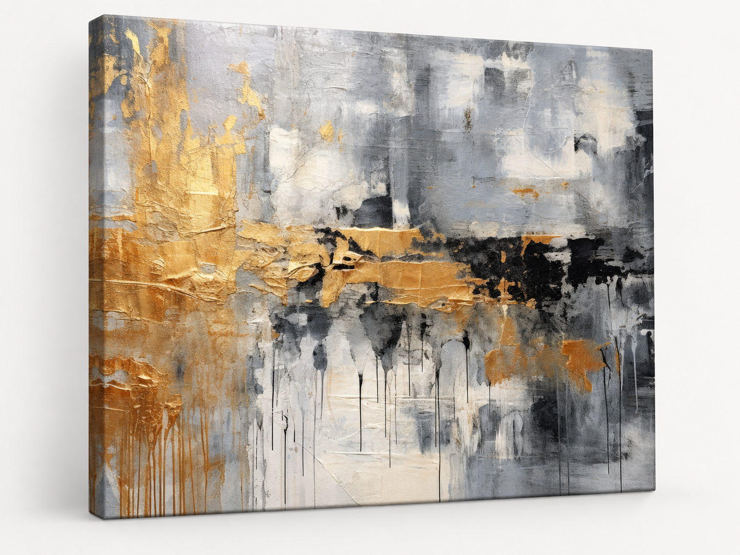 Golden Storm — Grey & Gold Abstract Expressionist Canvas Print