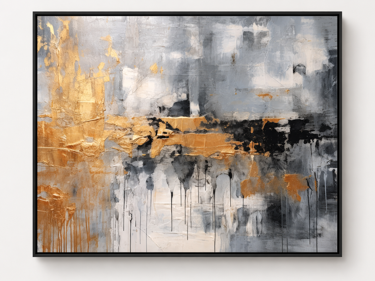 Golden Storm — Grey & Gold Abstract Expressionist Canvas Print