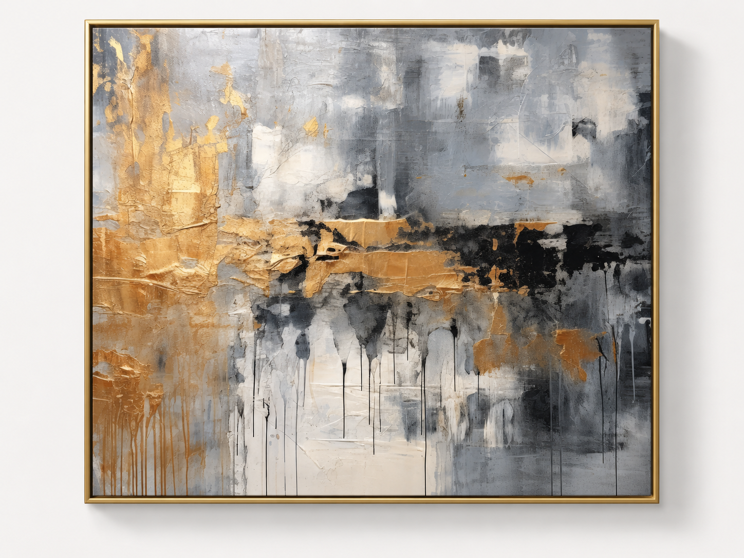 Golden Storm — Grey & Gold Abstract Expressionist Canvas Print