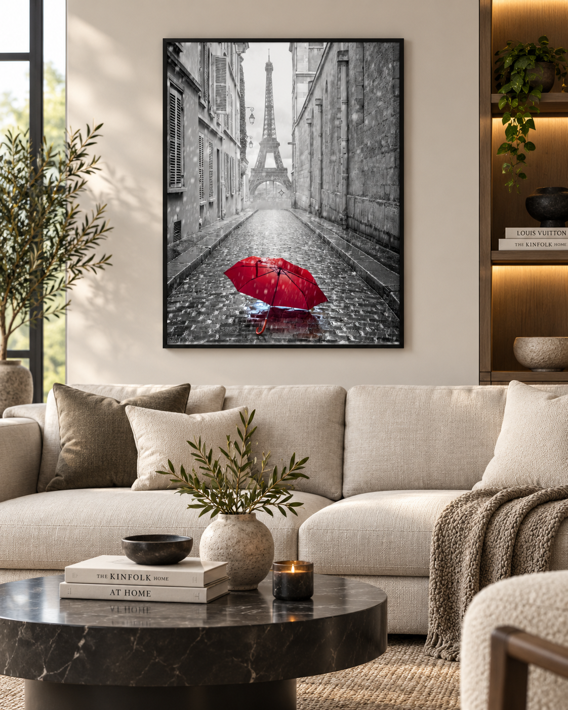Canvas Wall Art-Red Umbrella Eiffel Tower-Printed Artwork – cityscape wall art, additional artwork view 4