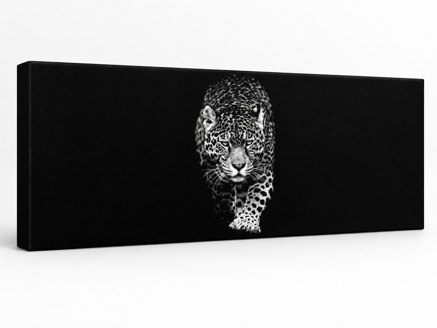 Black and White Leopard Canvas Wall Art | Panoramic Wildlife Fine Art Print | Diamond Finish | 72x24"