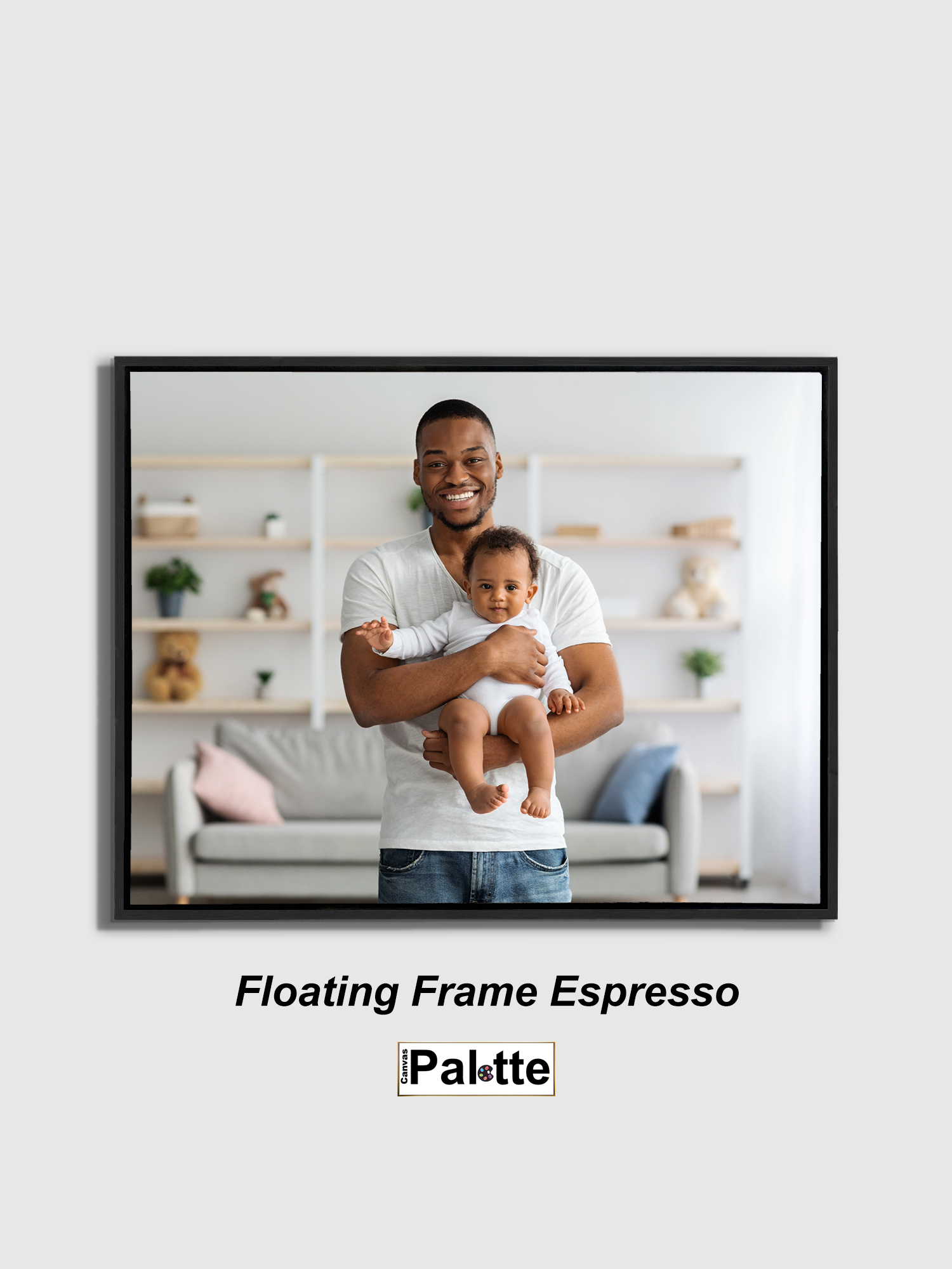 Example Espresso floating frame for canvas printed at Canvas Palette