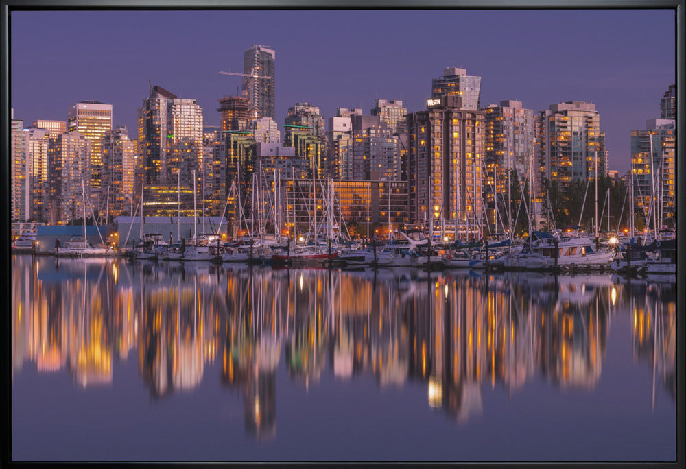 Glowing Vancouver artwork with black Floating Frame Canvas Palette