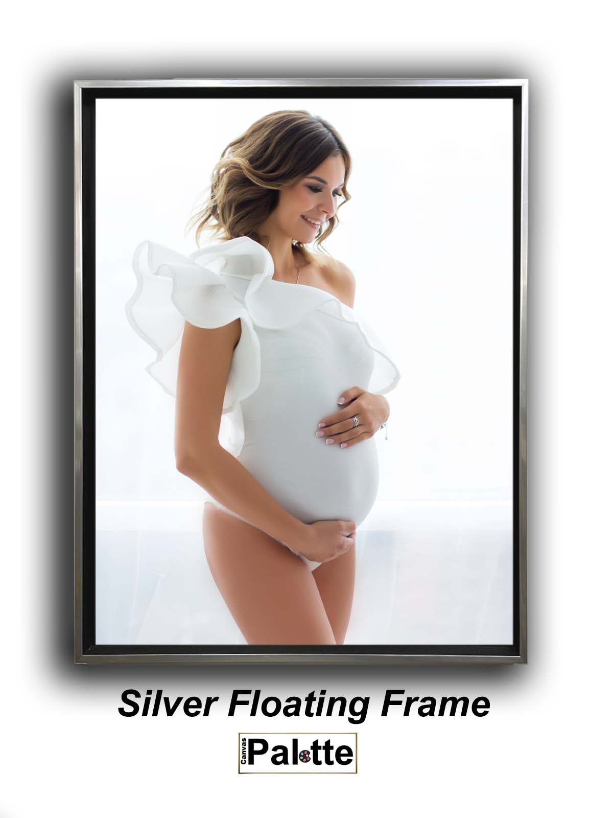 Sample of Silver Floating Frame with photo of maternity