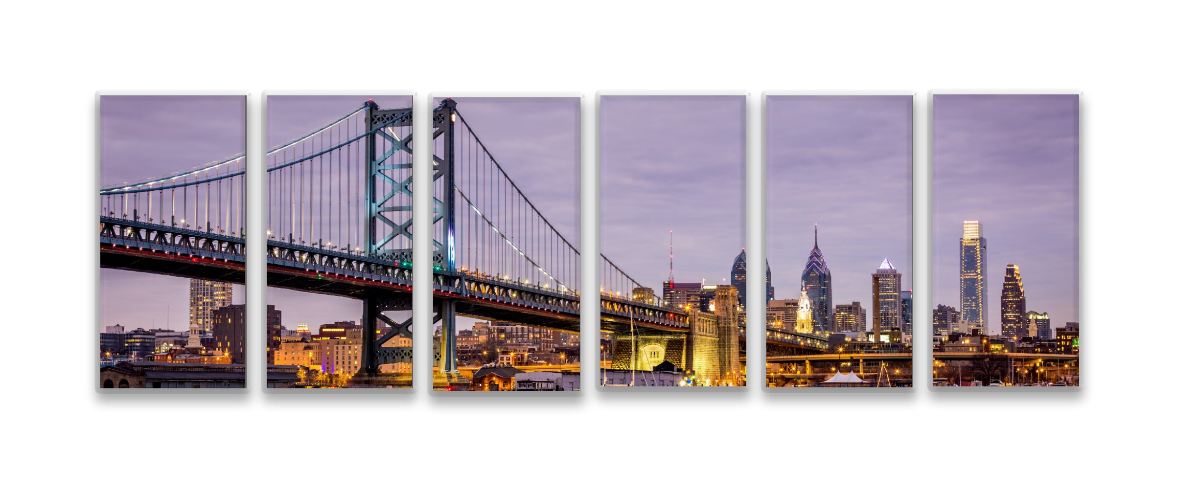 6 panel spilt canvas of Philadelphia skyline Split Canvas Prints 6 Panel 12" x 24"