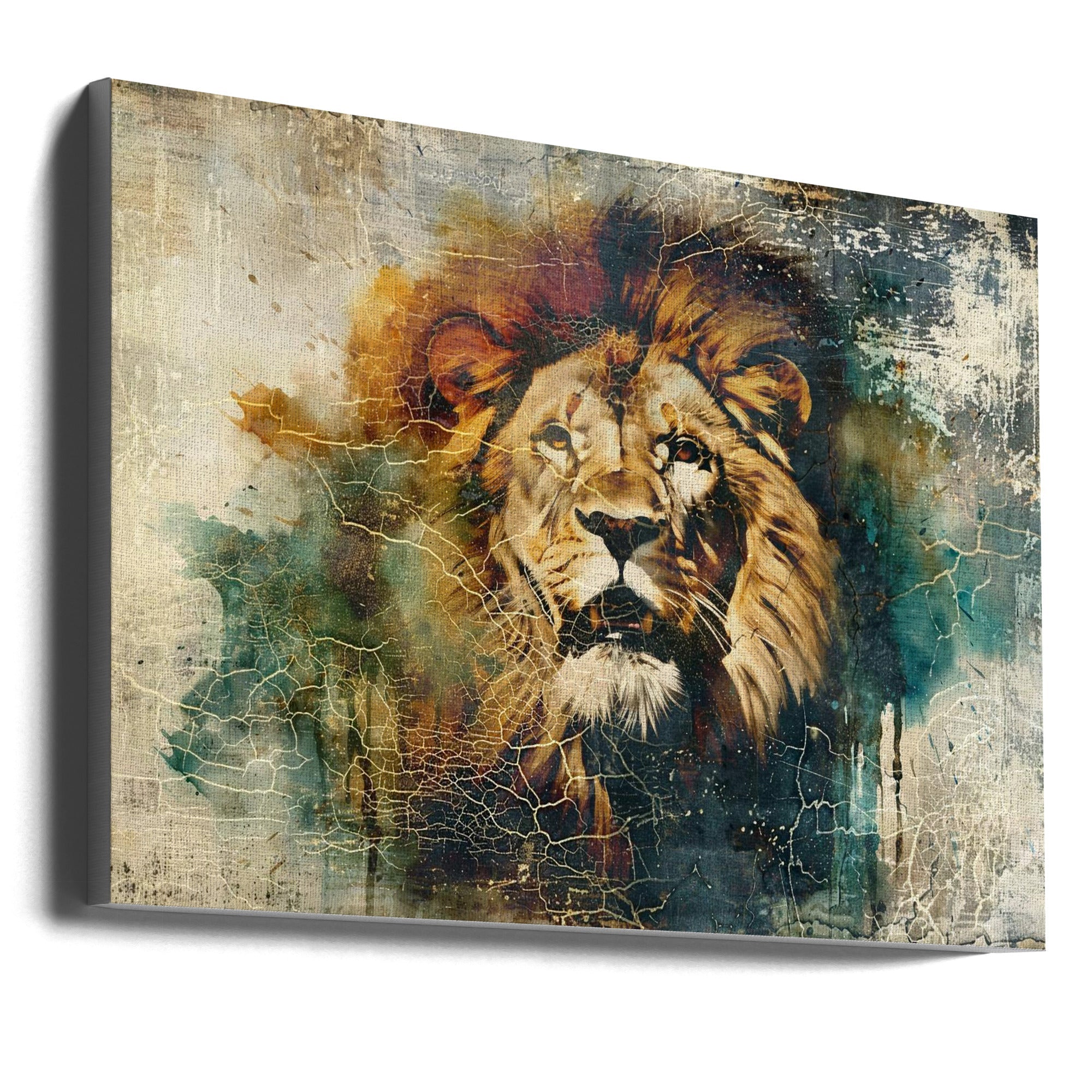 Wall art Lion Animal Vintage Art Illustration Wallart 06 36X24inch In Black Floating Frame