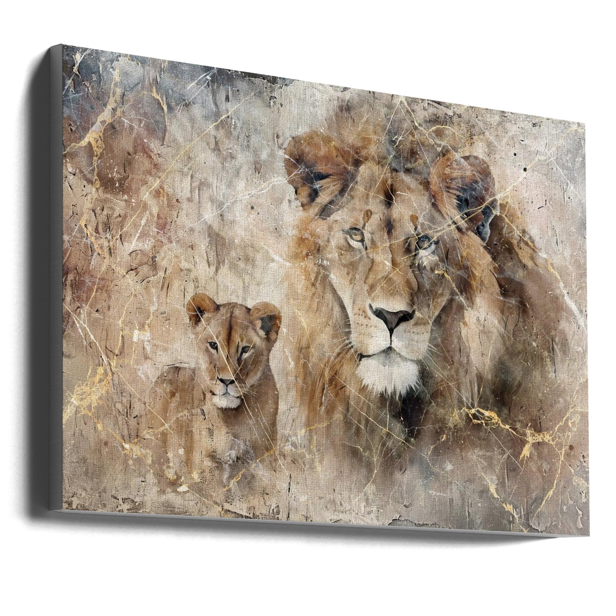 Wall art Lion Animal Vintage Art Illustration Wallart 08 36X24inch In Black Floating Frame