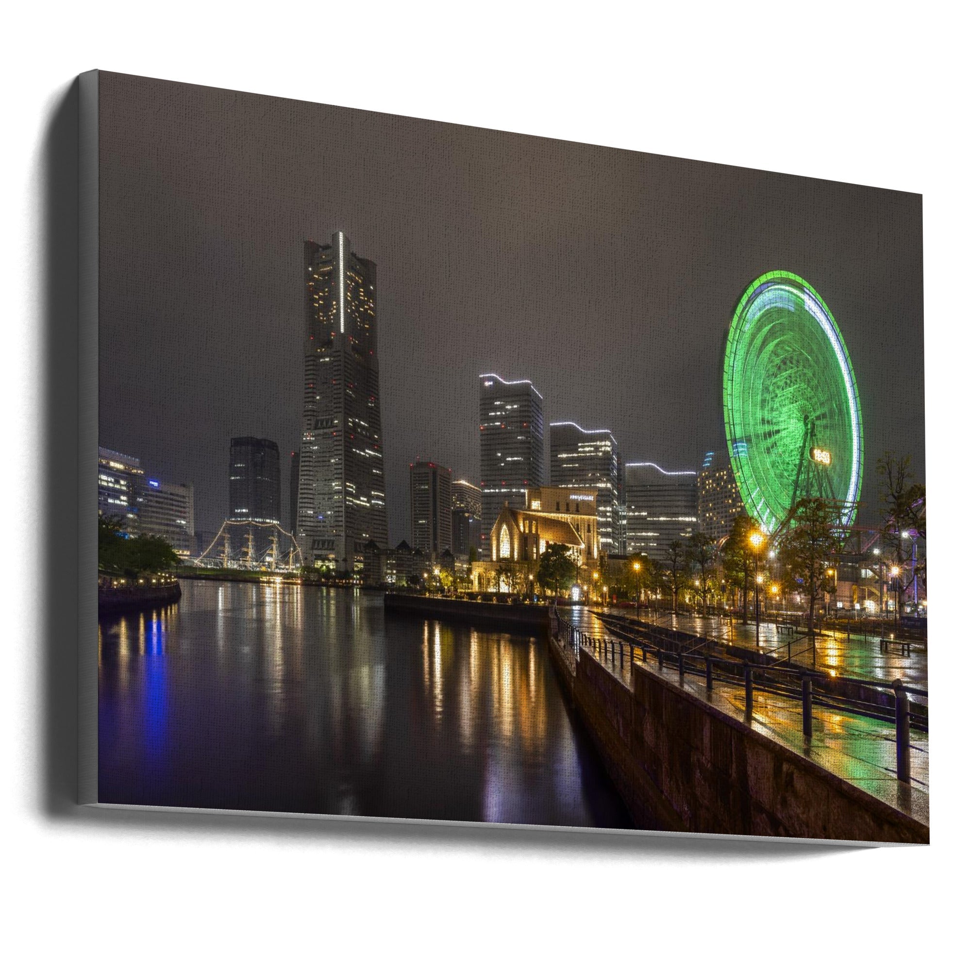 Landscape Photography Canvas Print-wall-art-dazzling-yokohama-skyline-at-night-36X24