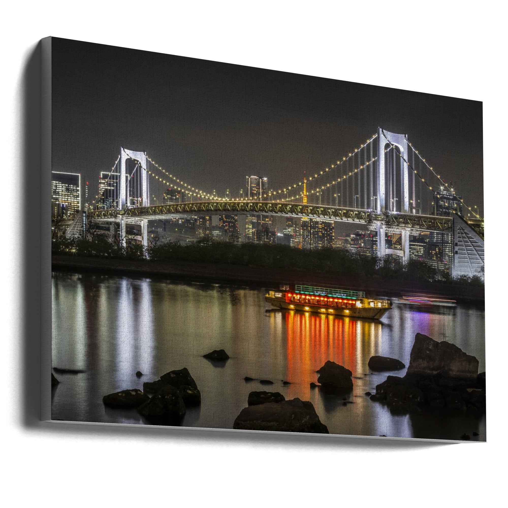 Landscape Photography Canvas Print-wall-art-gorgeous-rainbow-bridge-with-tokyo-skyline-in-the-evening-36X24