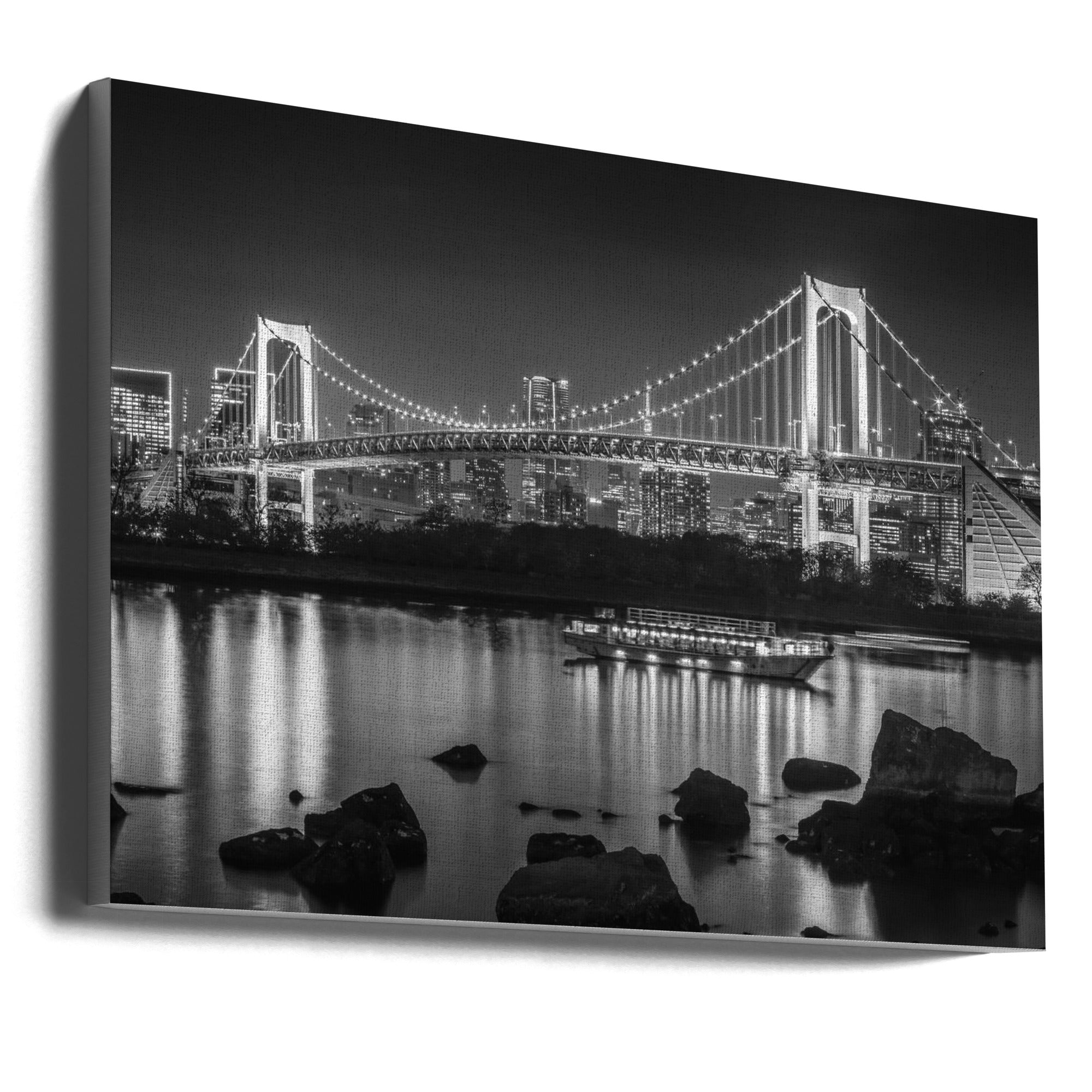 Wall art Gorgeous Rainbow Bridge with Tokyo Skyline in the evening - monochrome