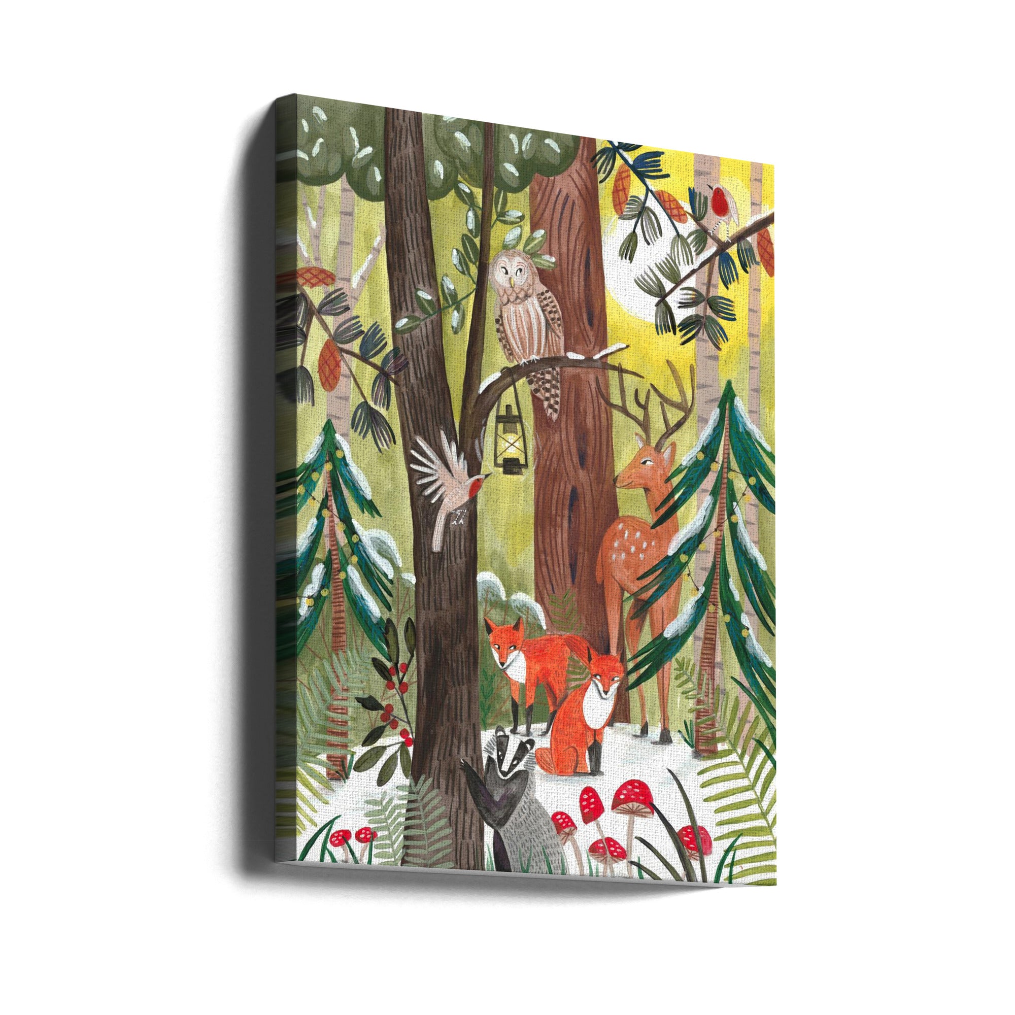 Wall art Green Christmas forest with animals