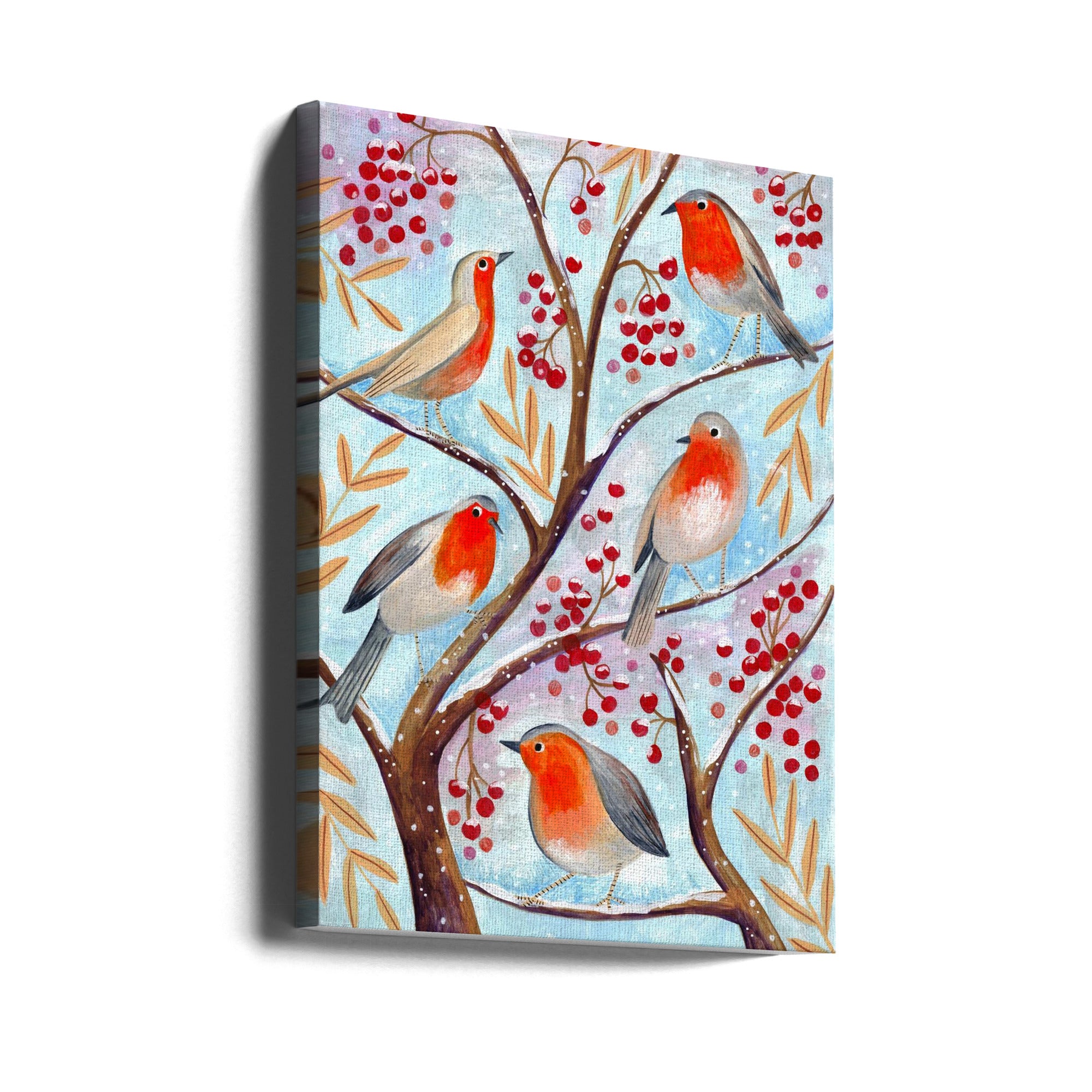 Wall art Winter birds robins Christmas snow