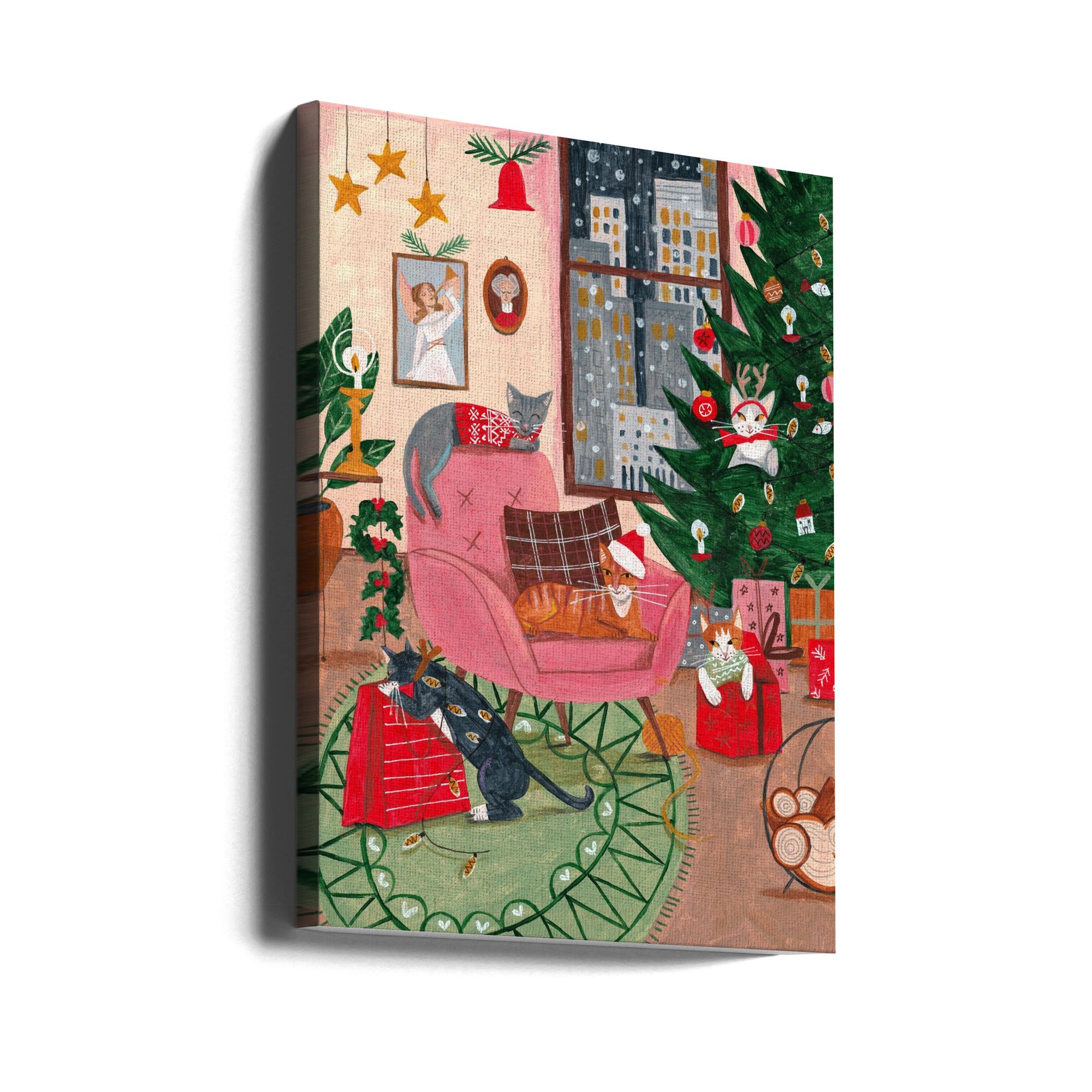 Wall art Christmas Cats in NY Canvas Print