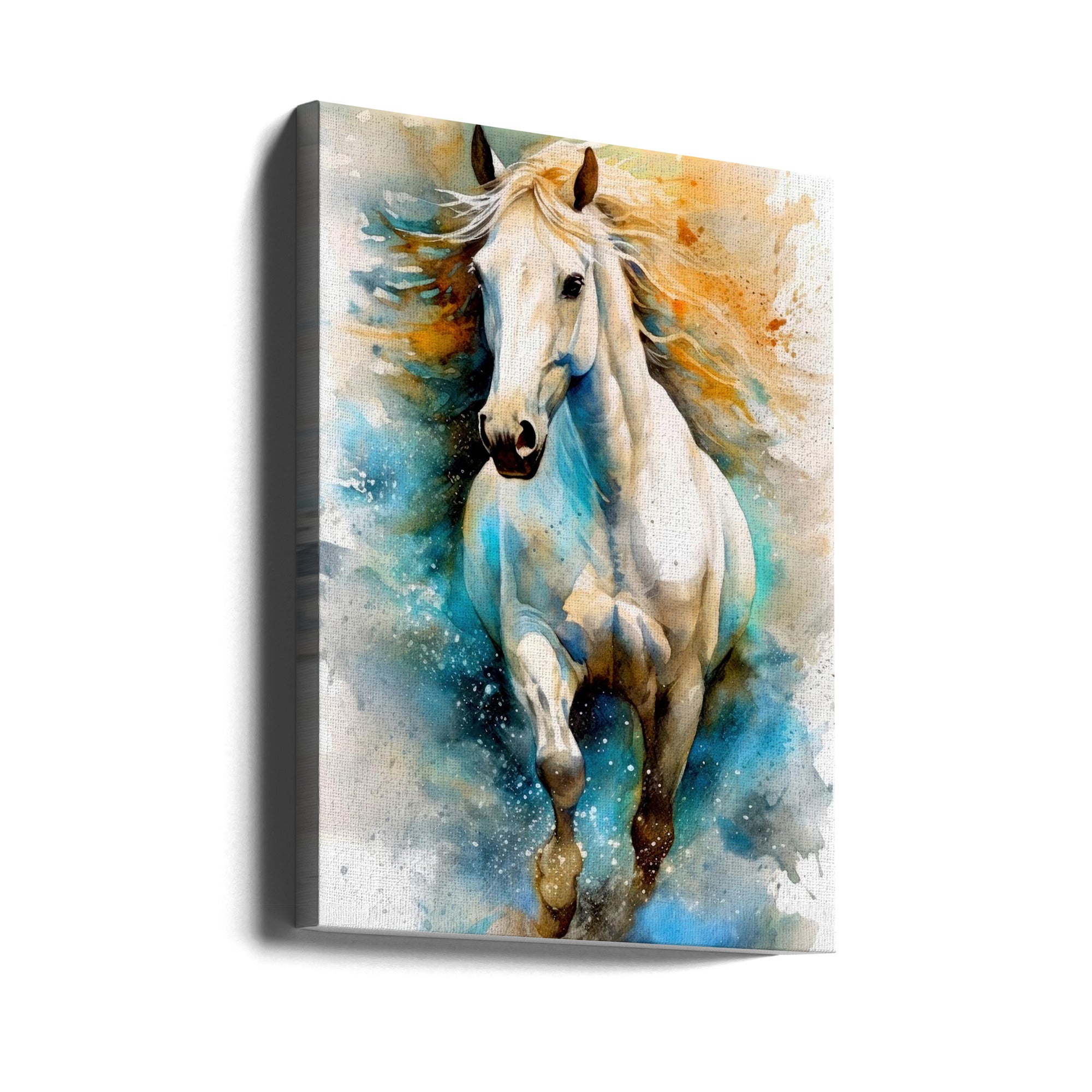 Wall Art Watercolor Horse (14) 24X36inch In Black Floating Frame