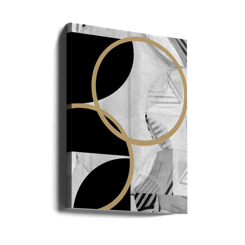 Wall art Black and White Stripes Gold Spheres No1